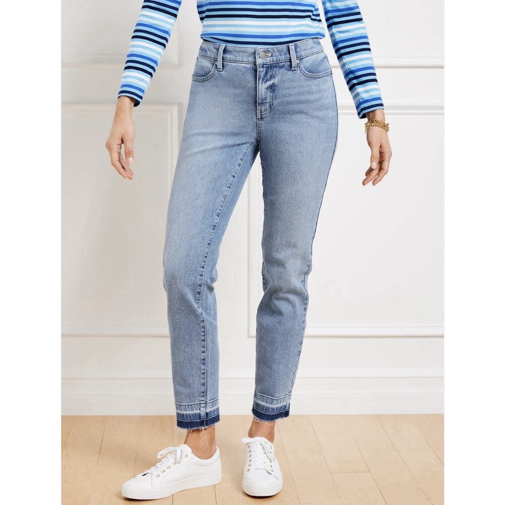Talbots Slim Ankle Jean Blue Denim Cropped Pants Released Hem Womens Size 4P EUC